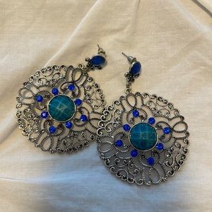 Navy Blue and Silver Earrings